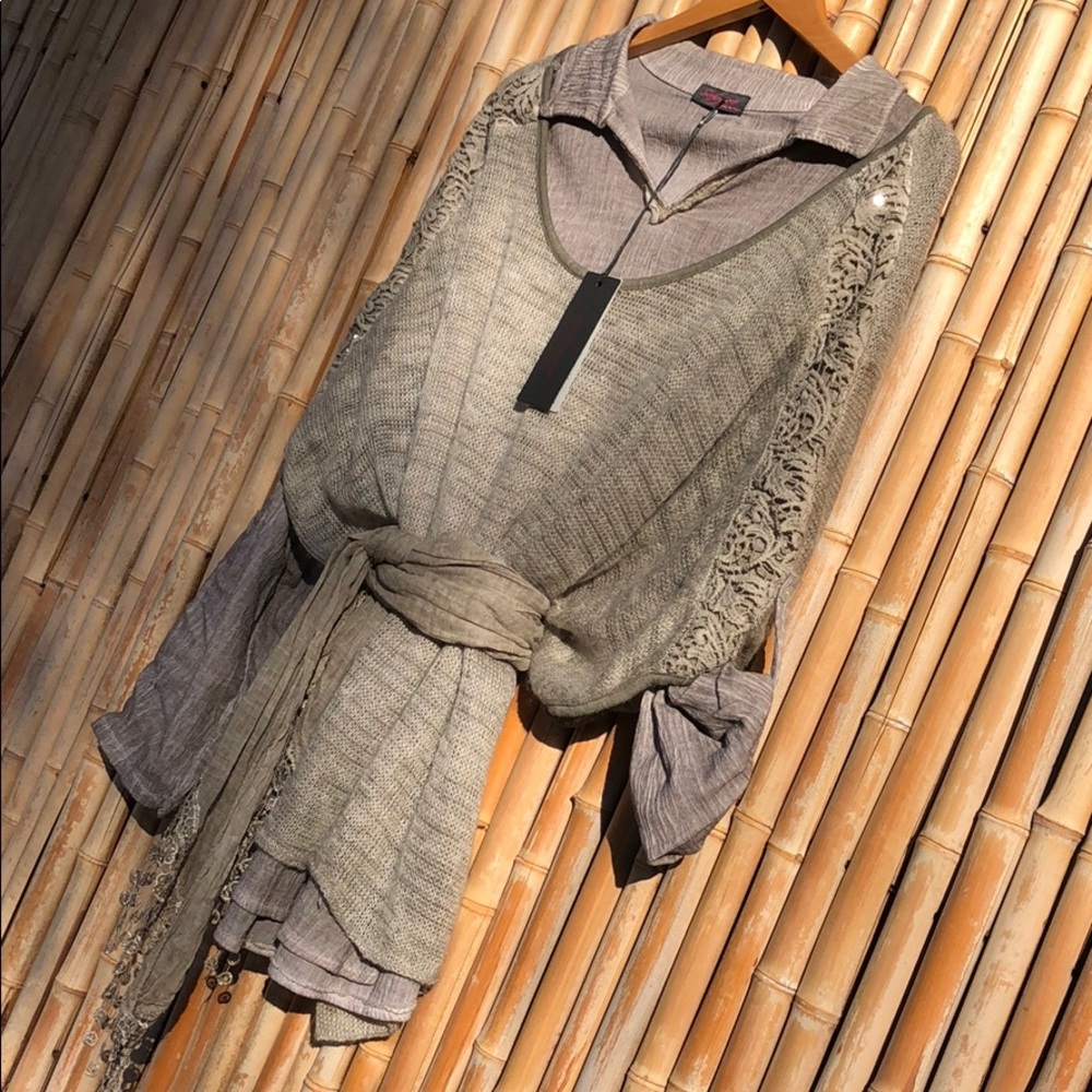 🌸NEW YEAR SALE🌸 NEW 3pc Taupe Lace Soft Mohair Wool Blend Sweater Set OS - Picture 7 of 8